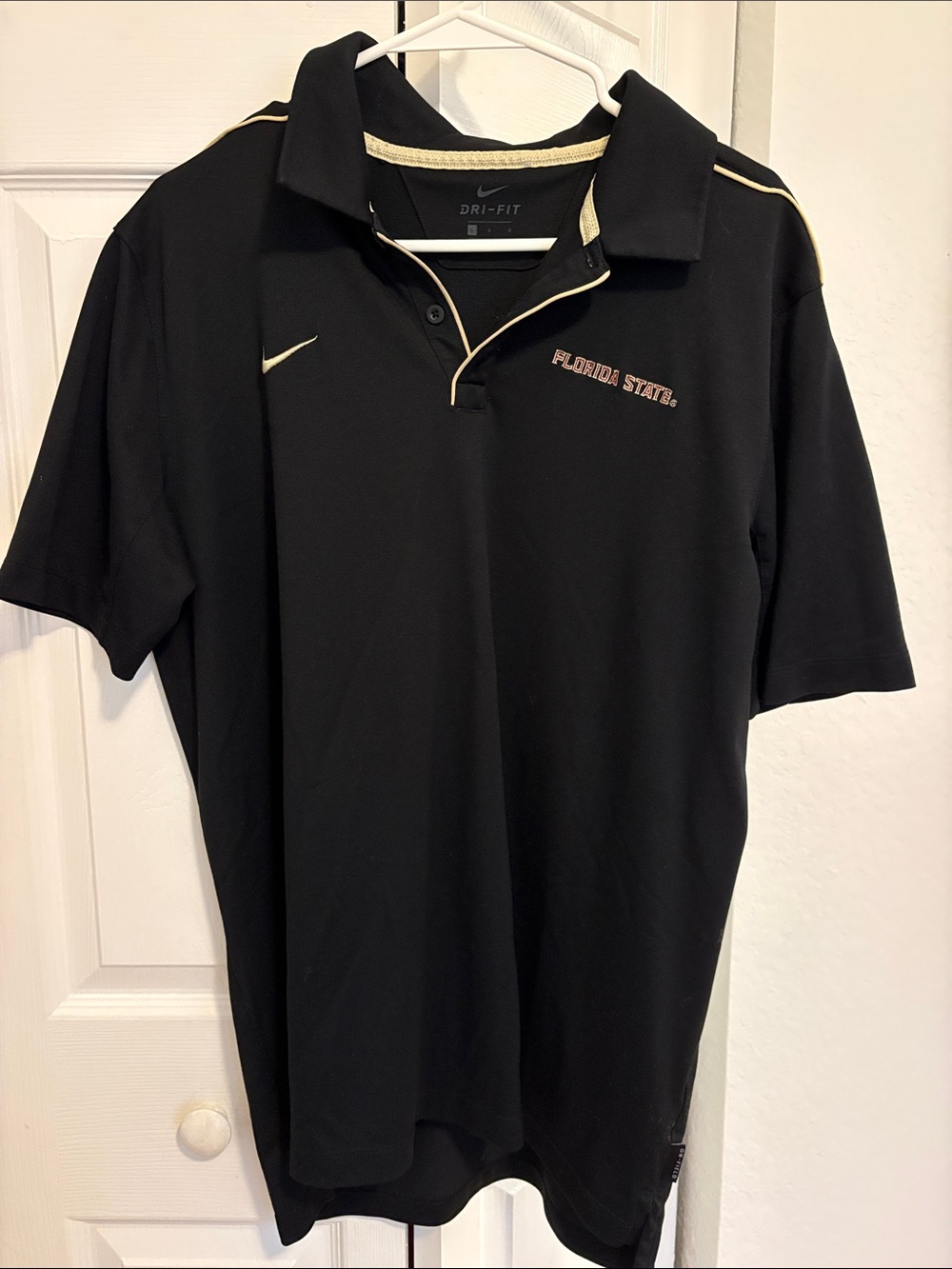Nike Black Polo with Gold Trim and Embroidered Florida State